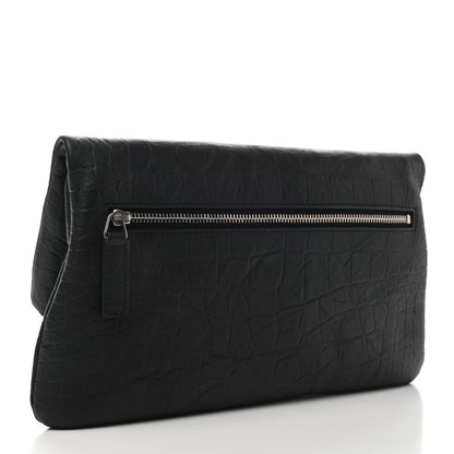 Saint Laurent Calfskin Crocodile Embossed West Hollywood Monogram Fold Over Clutch Black 3 of 6
