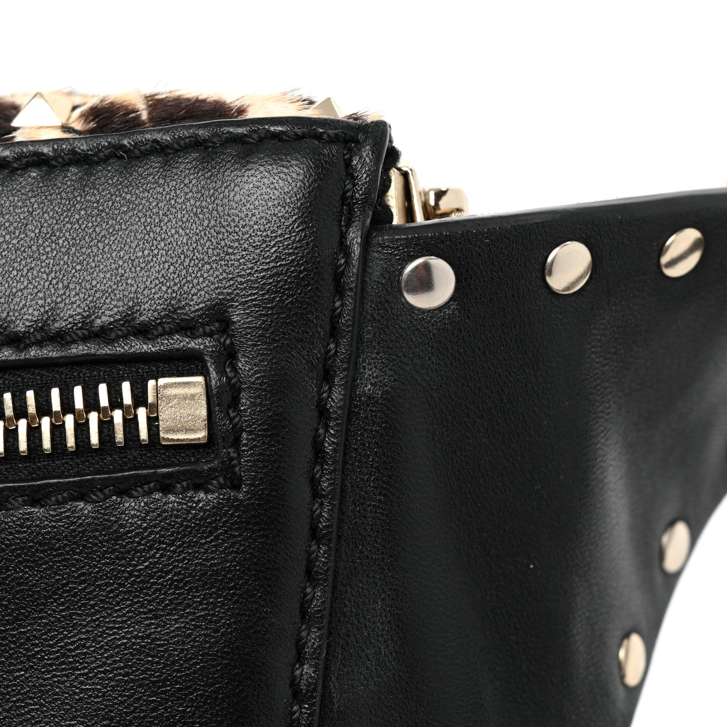Valentino Garavani Calfskin Pony Hair Leopard Print Rockstud Spike Belt Bag 75 11 of 14