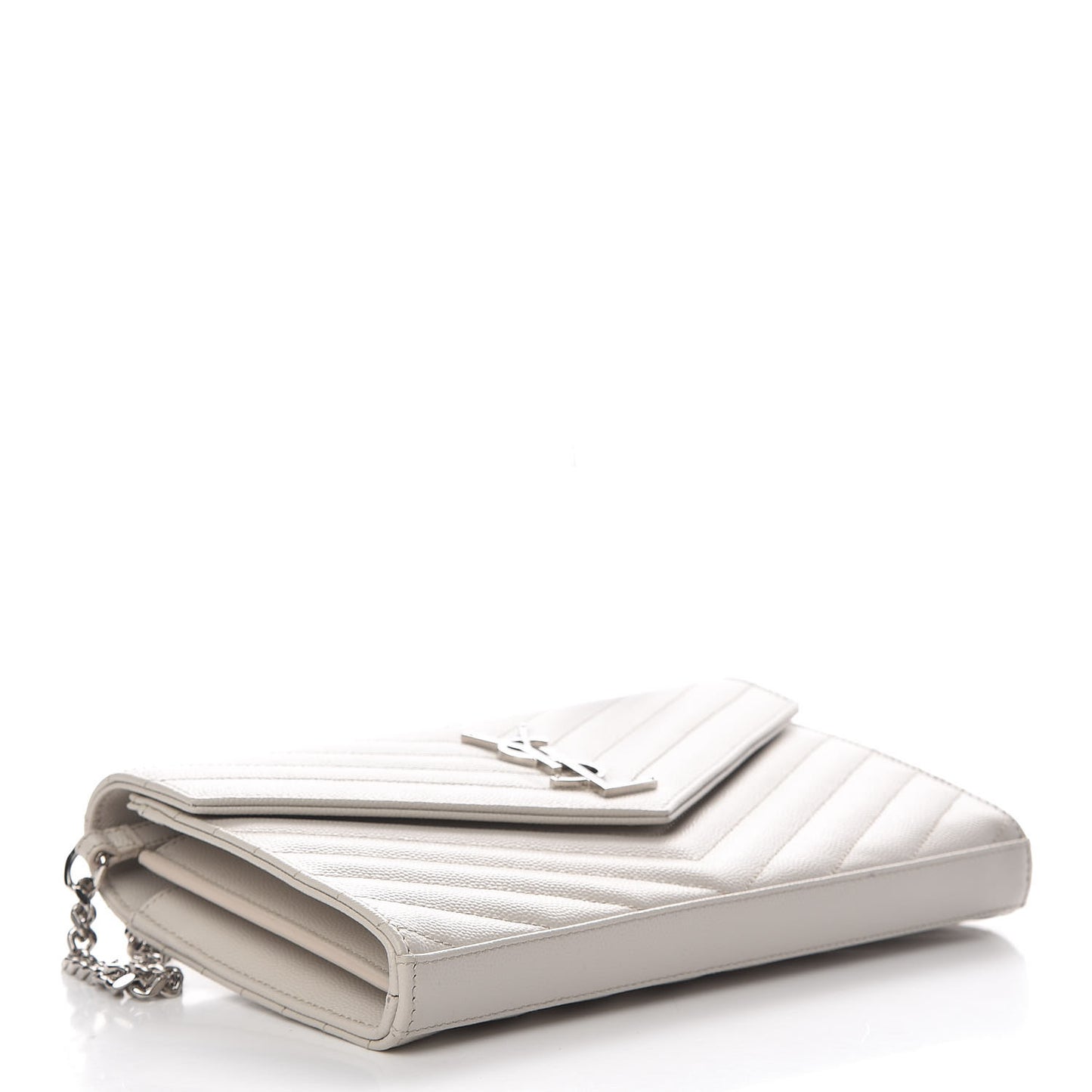 Grain De Poudre Matelasse Chevron Monogram Chain Wallet Icy White