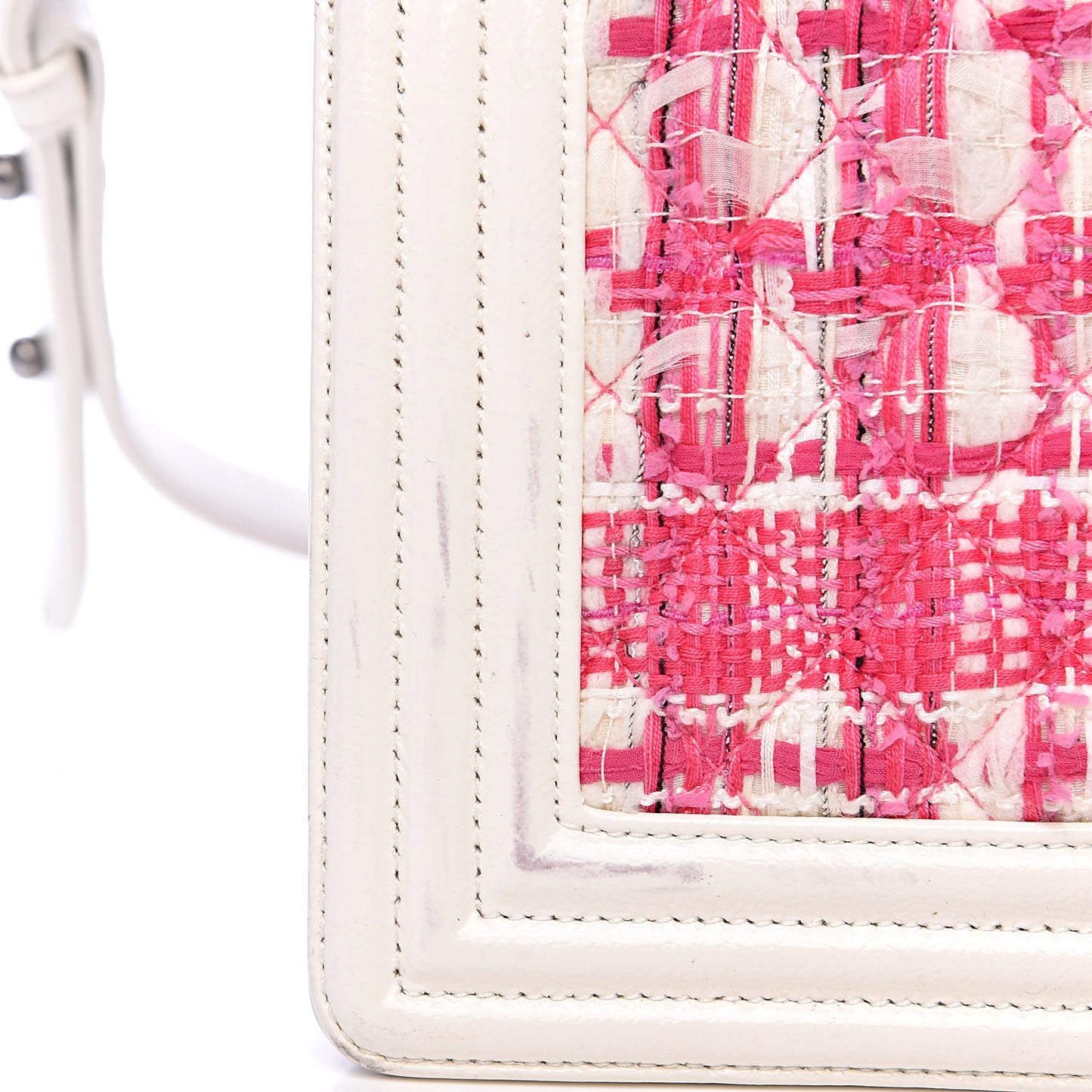 Patent Tweed Medium Boy Flap White