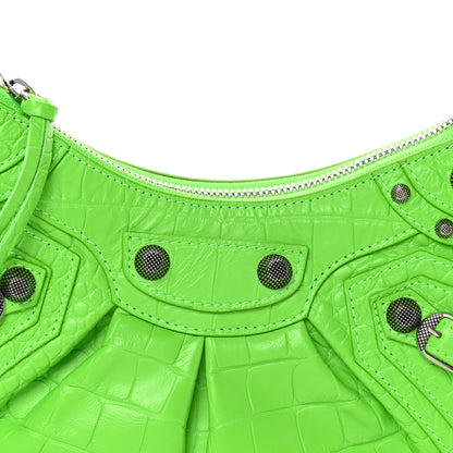 Balenciaga Extra Supple Calfskin Crocodile Embossed Le Cagole Shoulder Bag XS Acid Green 9 of 11