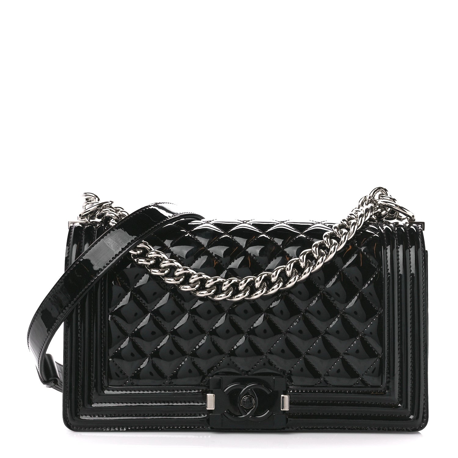 Chanel Patent Calfskin Quilted Medium Plexiglass Boy Flap Black 1 of 10