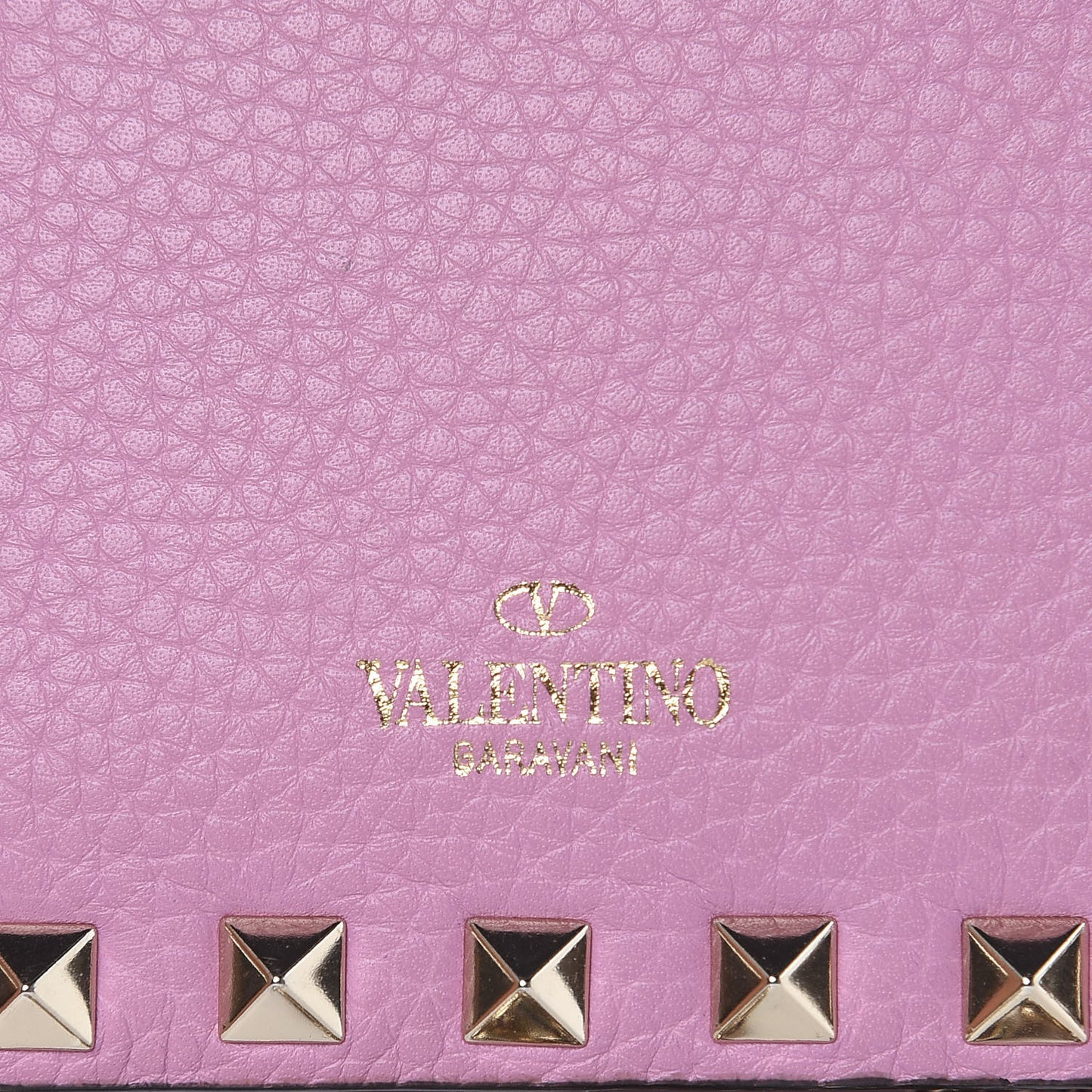 Grained Calfskin Rockstud Wallet on Chain Pink