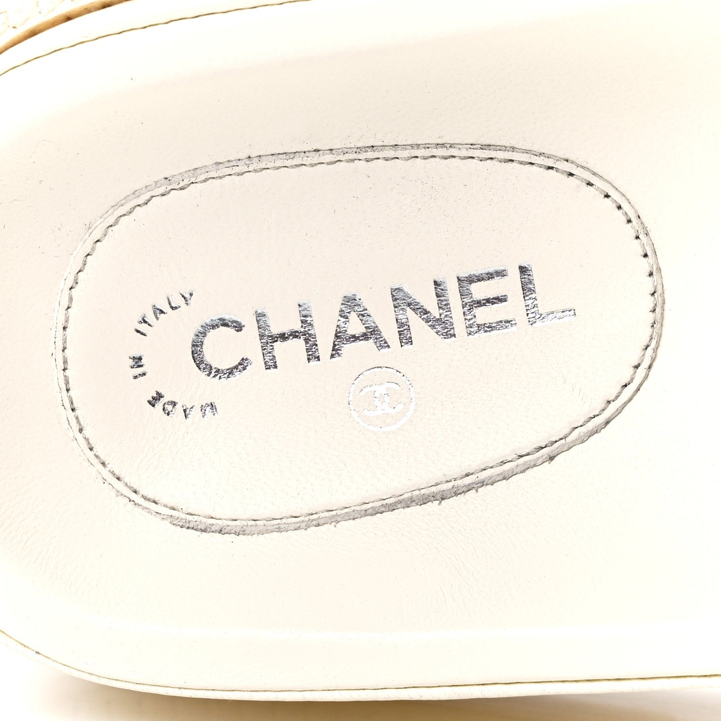 Lambskin Cha-Nel Mule Sandals 38.5 Ivory Multicolor