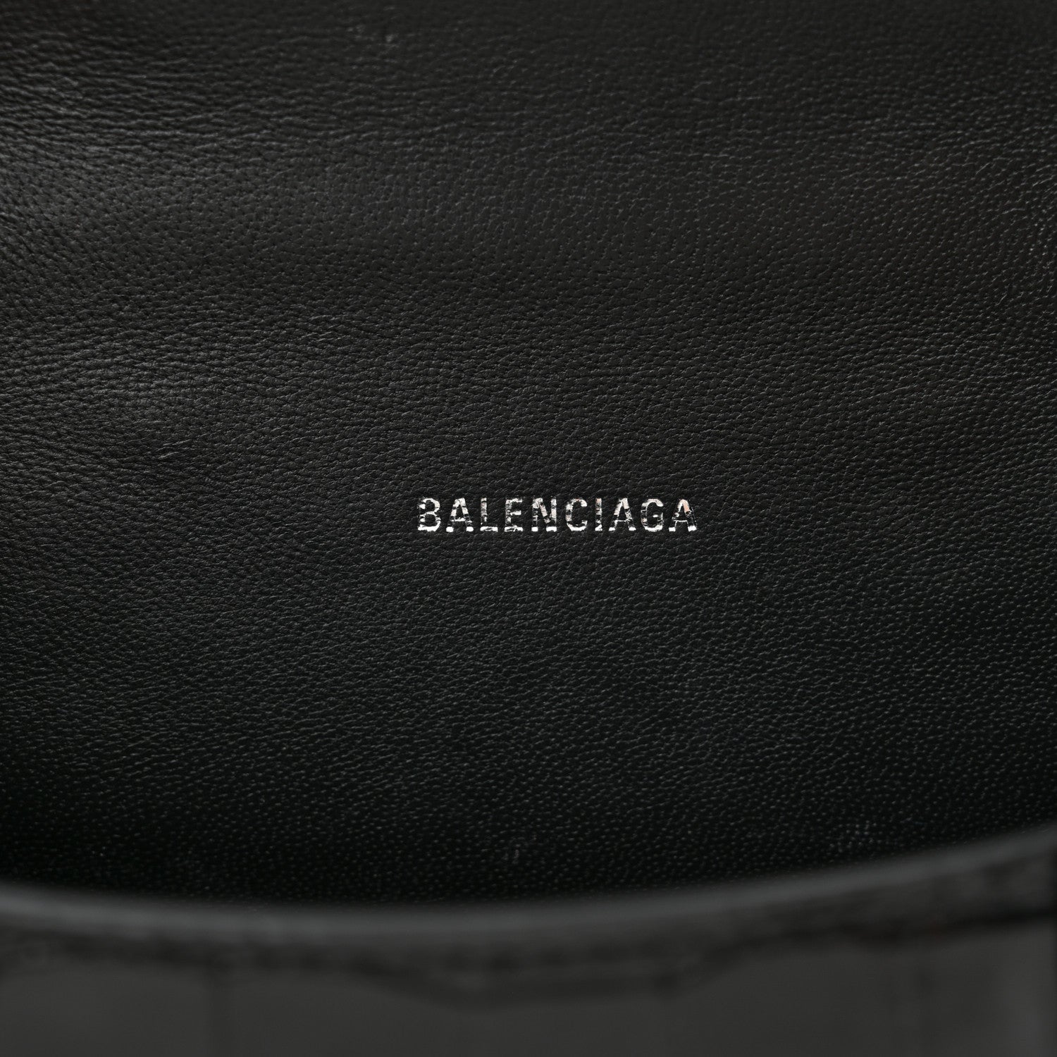 Balenciaga Shiny Calfskin Monochrome Crocodile Embossed Hourglass Top Handle Bag XS Black 6 of 17