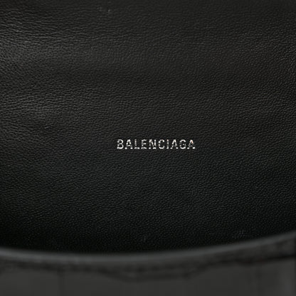 Balenciaga Shiny Calfskin Monochrome Crocodile Embossed Hourglass Top Handle Bag XS Black 6 of 17