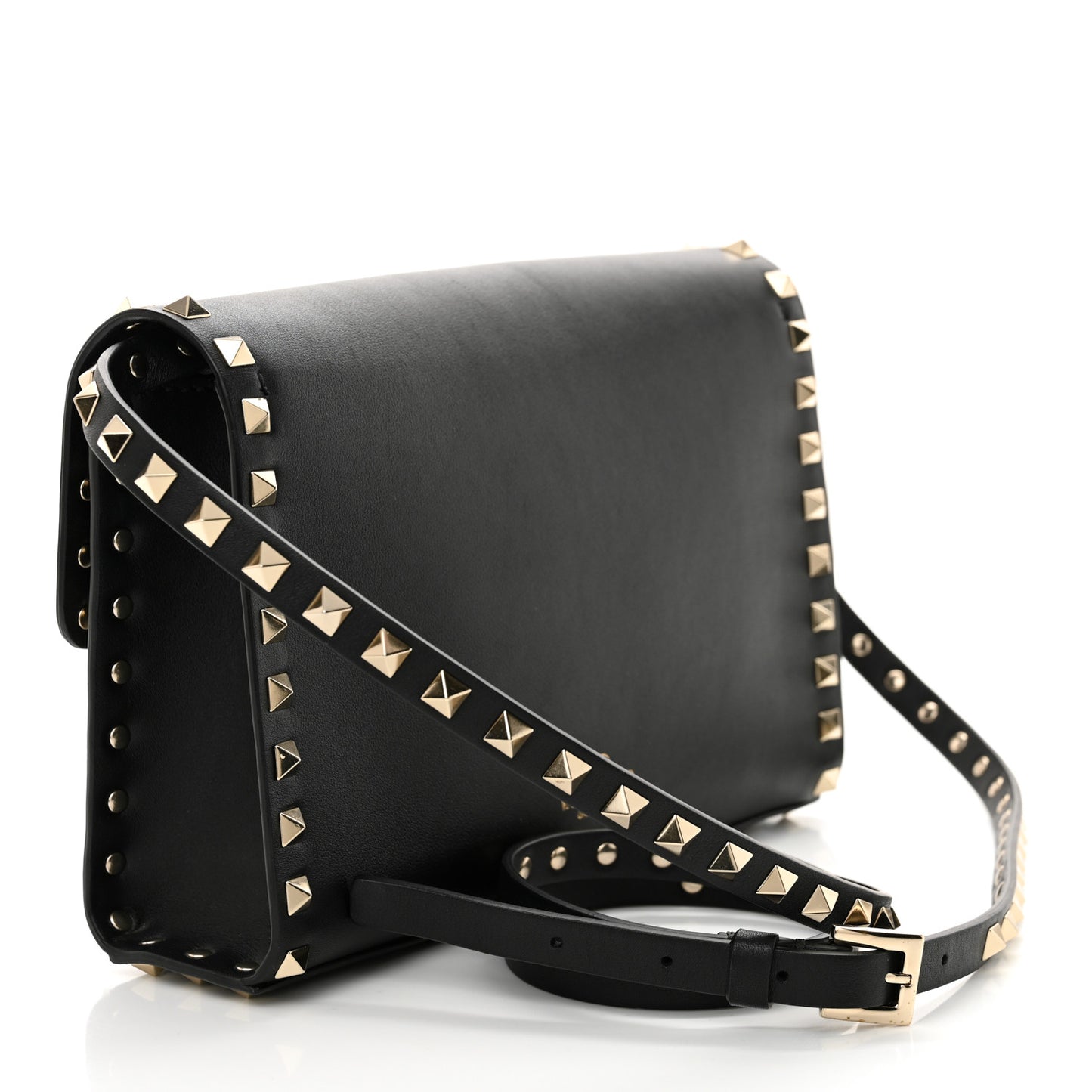 Vitello Medium Rockstud Flip Lock Crossbody Bag Black