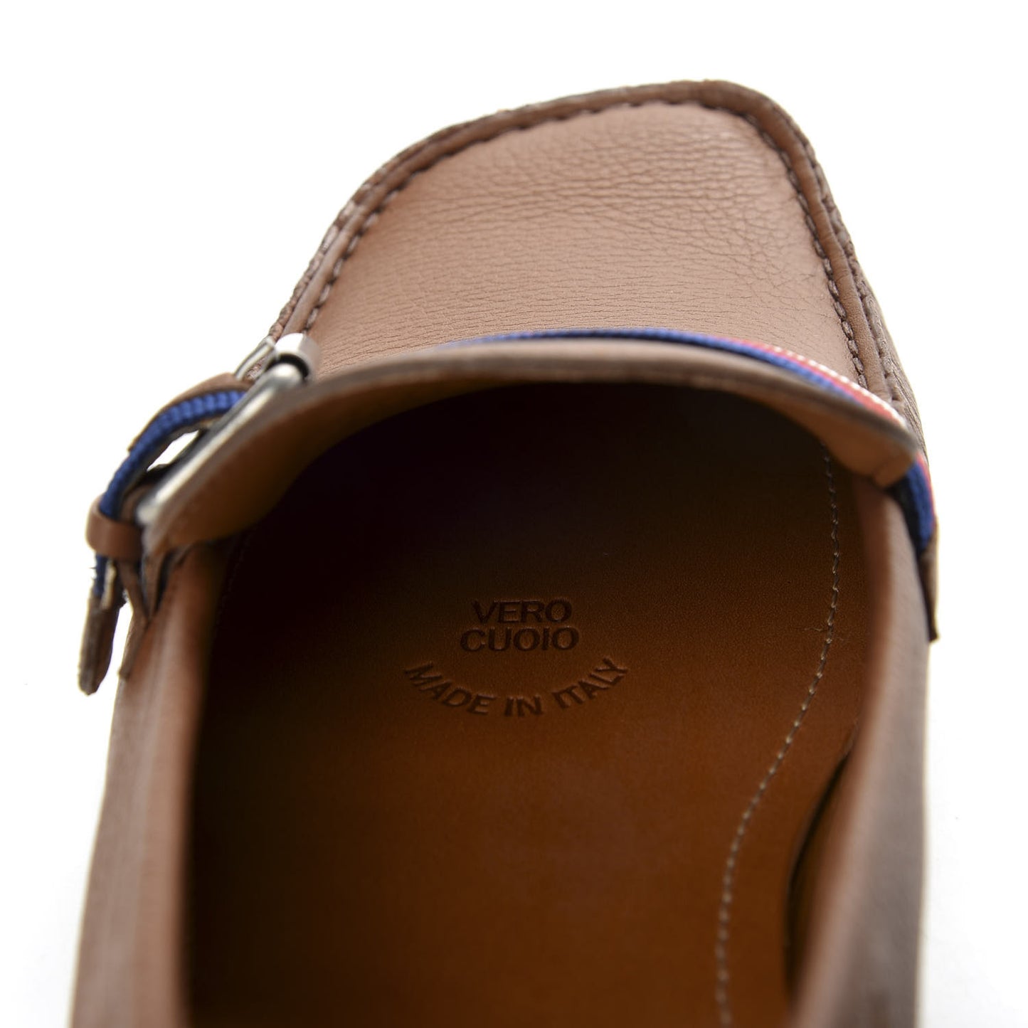 Calfskin Mens Web Sylvie Web Buckle Driver Loafers 8 Brown