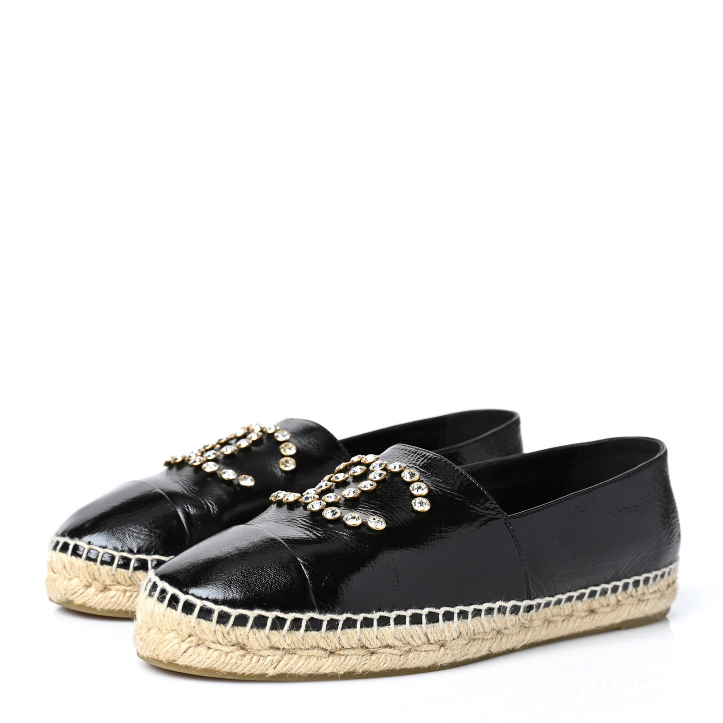 Patent Calfskin Crystal CC Espadrilles 41 Black