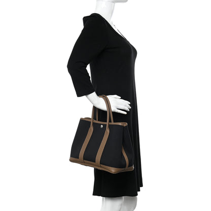 Hermes Toile Militaire Vache Country Garden Party Tote 30 Black Bleu Marine Beige Weimar 2 of 10