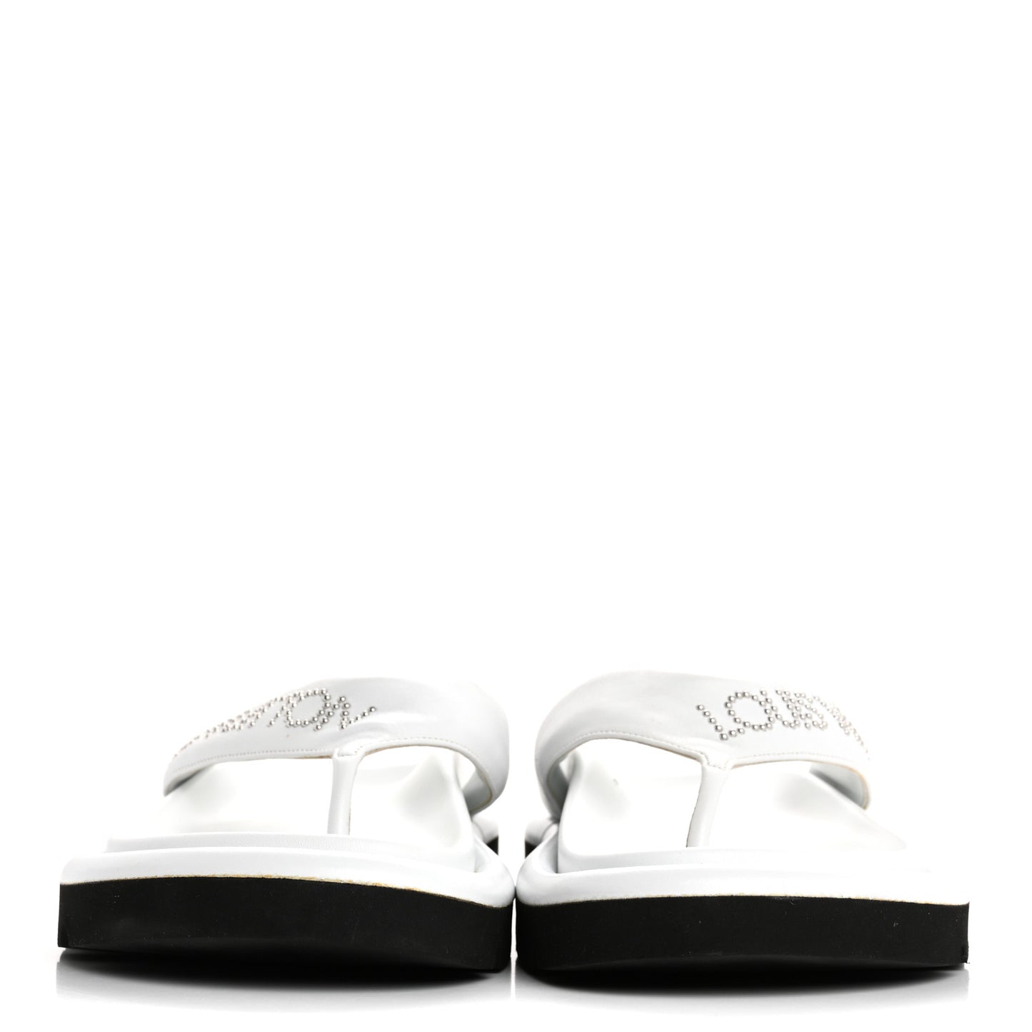 Calfskin Logo Studded Pillow Flat Thong Sandals 35 White
