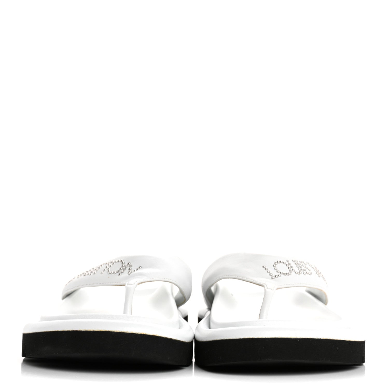 Louis Vuitton Calfskin Logo Studded Pillow Flat Thong Sandals 35 White 3 of 11