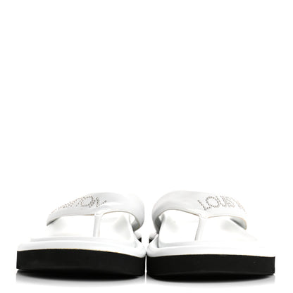 Louis Vuitton Calfskin Logo Studded Pillow Flat Thong Sandals 35 White 3 of 11