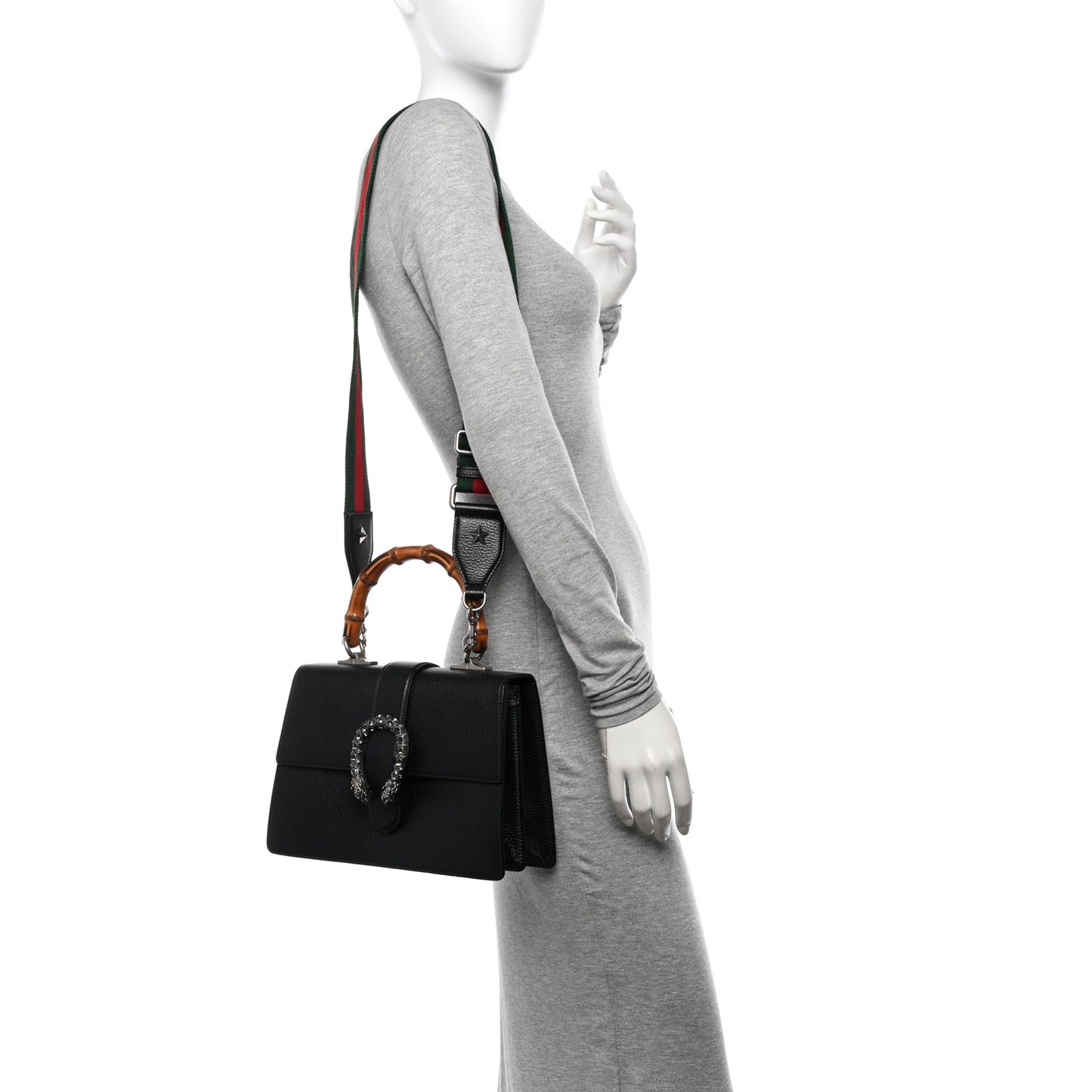 Dollar Calfskin Crystal Web Medium Dionysus Bamboo Top Handle Bag Black Black Diamond