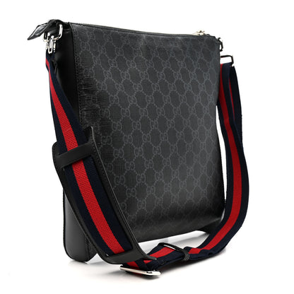 Gucci GG Supreme Monogram Appia Calfskin Web Flat Messenger Bag Black Grey 3 of 15