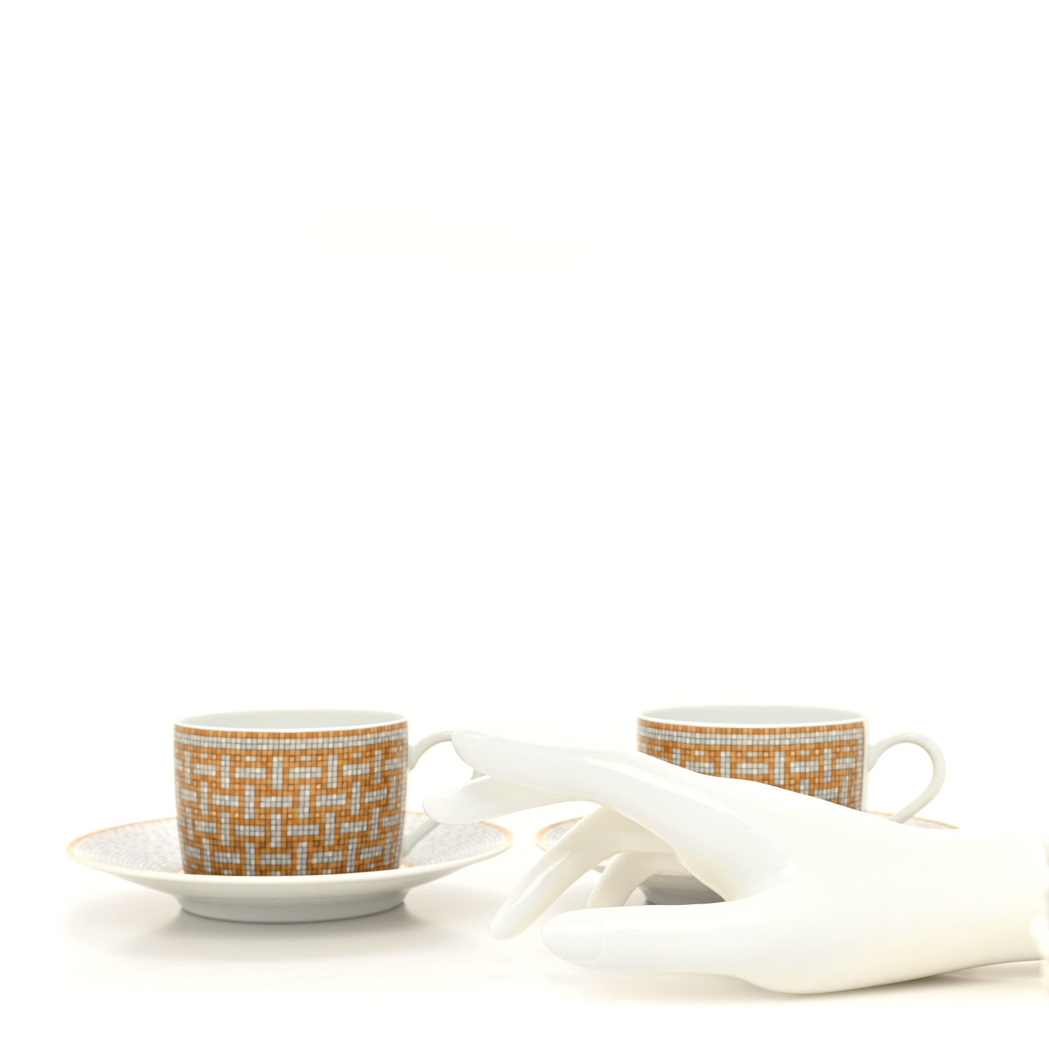 Hermes Porcelain 24 Gold Mosaique Teapot Cup Set Gold 9 of 18