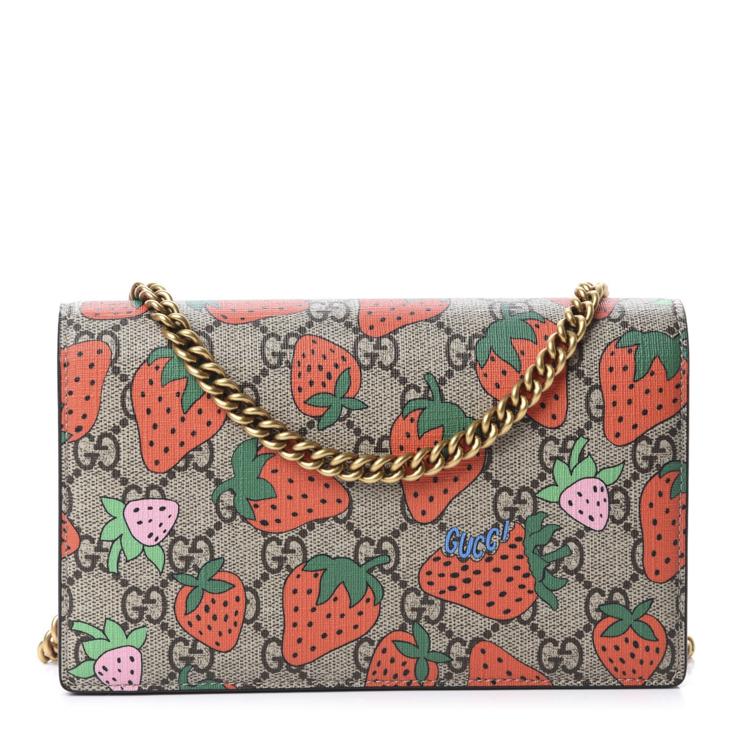 GG Supreme Monogram Strawberry Chain Wallet