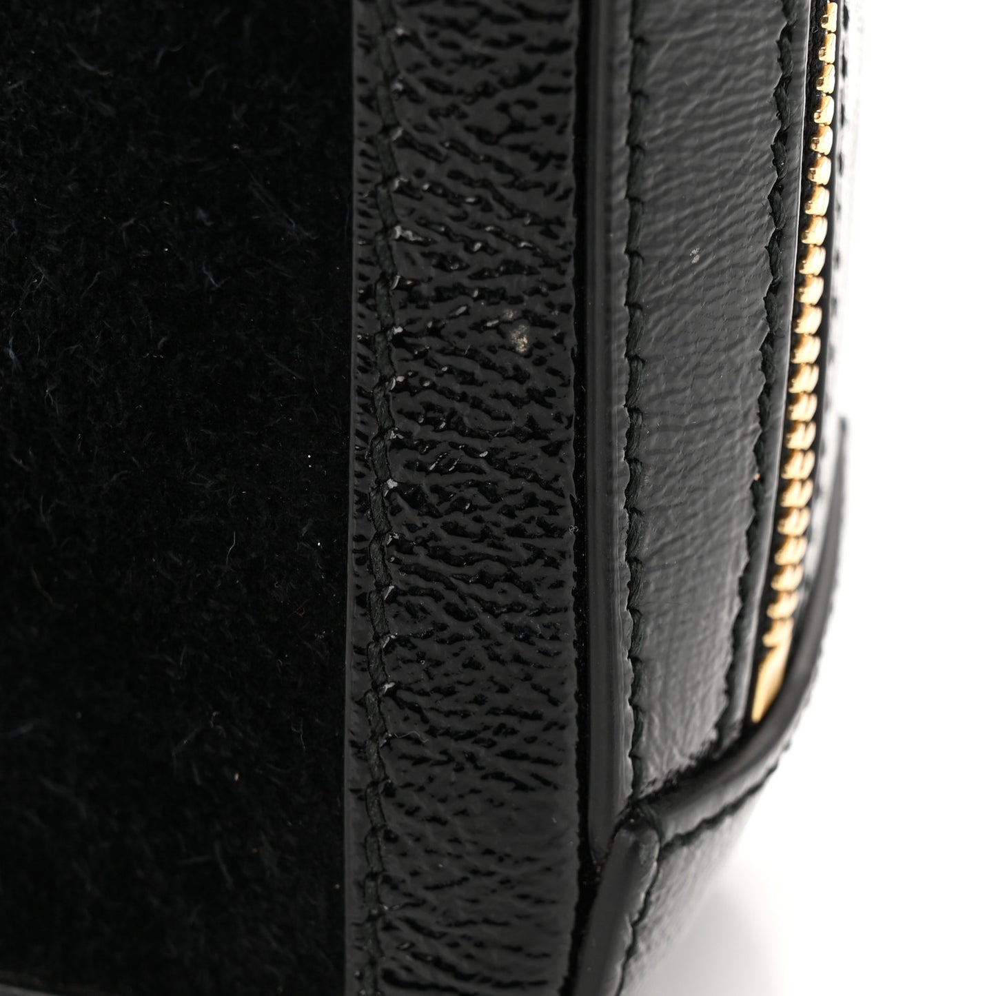 Suede Patent Web Small Ophidia Top Handle Shoulder Bag Black
