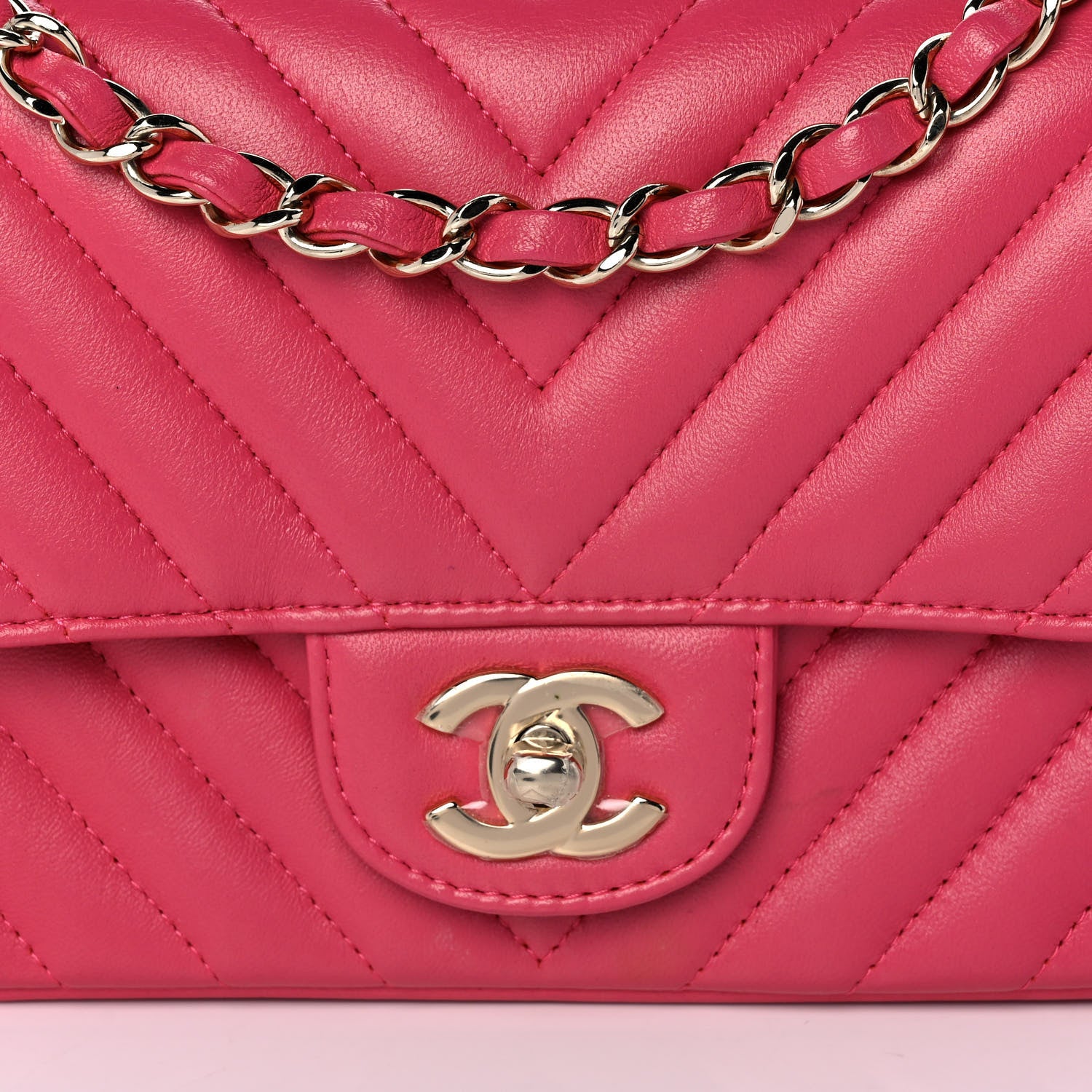Chanel Lambskin Chevron Quilted Mini Rectangular Flap Dark Pink 8 of 15