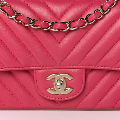 Chanel Lambskin Chevron Quilted Mini Rectangular Flap Dark Pink 8 of 15