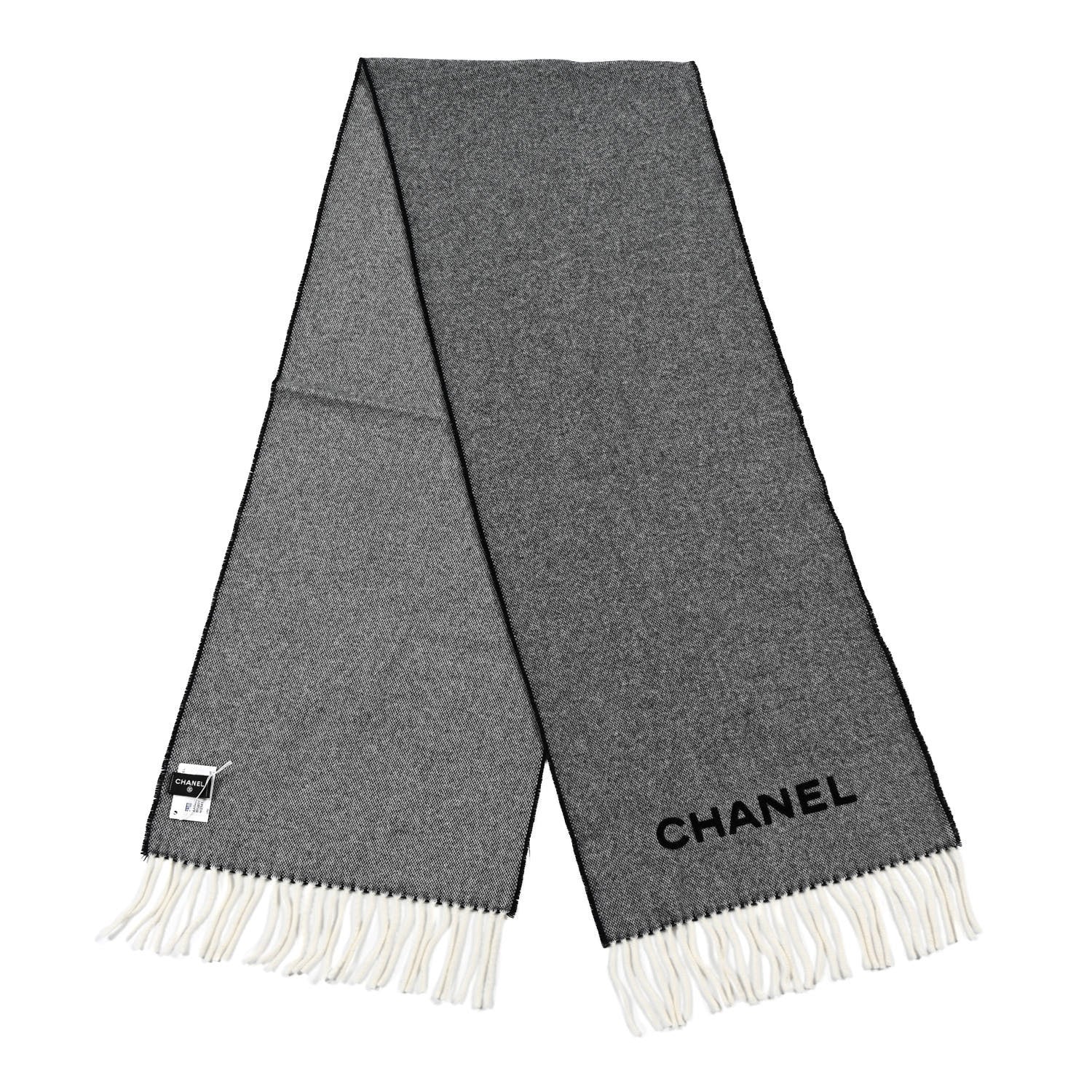 Chanel Cashmere CC Fringe Scarf Grey 1 of 5
