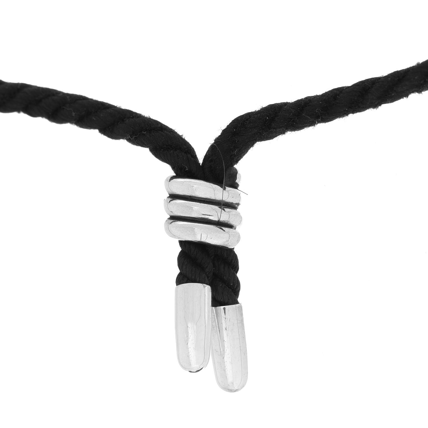Tiffany Sterling Silver Atlas Circle Pendant Cord Necklace Black 5 of 5