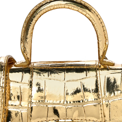 Balenciaga Metallic Calfskin Crocodile Embossed Hourglass Top Handle Bag Mini Gold 7 of 17