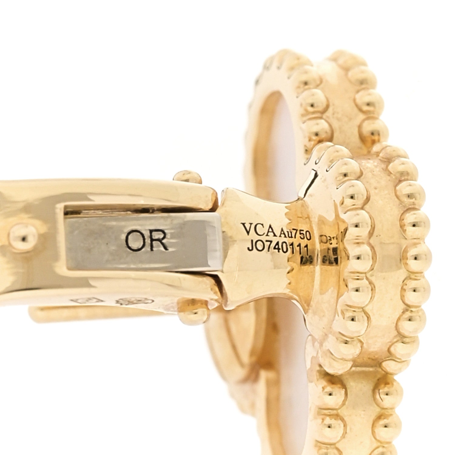 Van Cleef & Arpels 18K Yellow Gold Mother of Pearl Vintage Alhambra Earrings 4 of 5