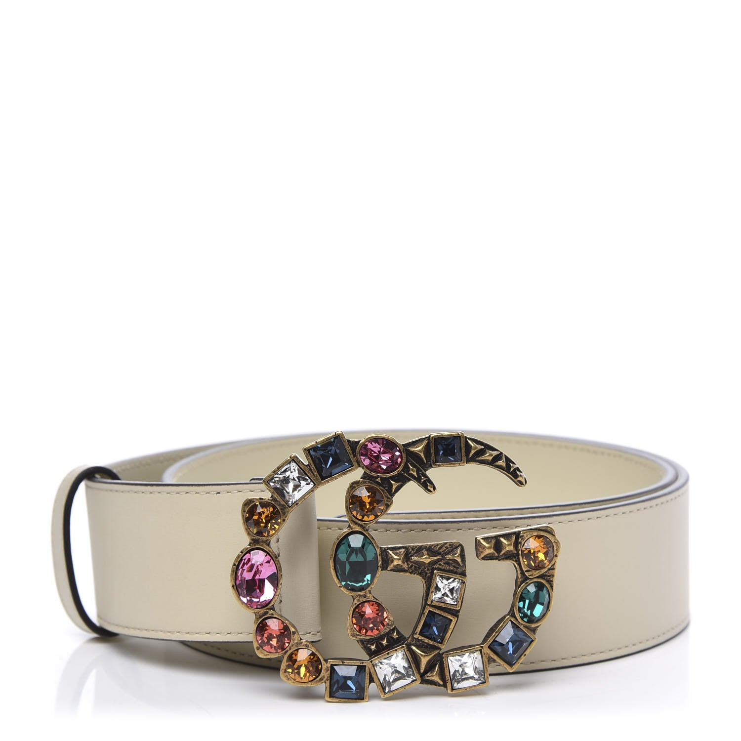 Gucci Calfskin Crystal Double G 40mm Belt 85 34 White Multicolor 1 of 5