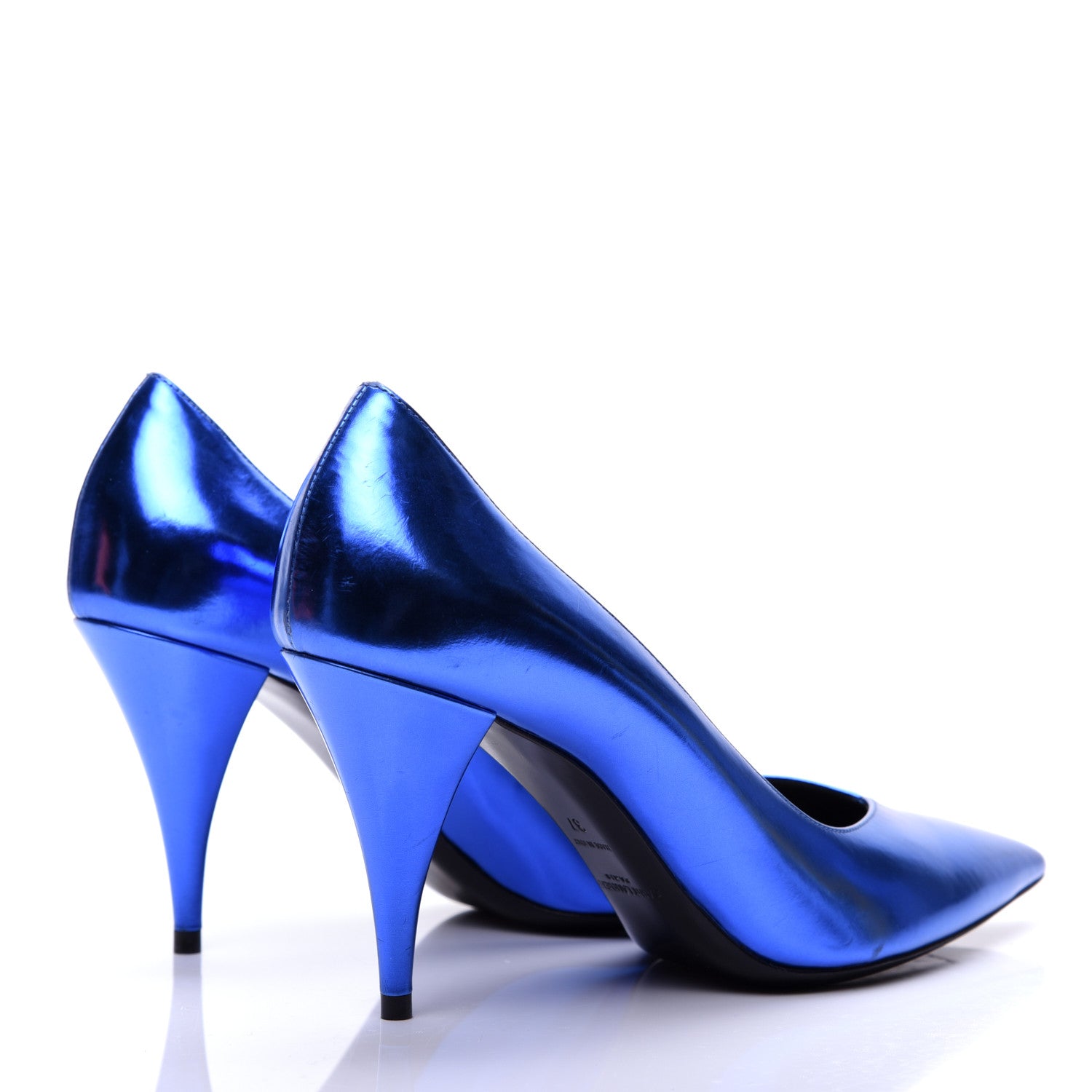 Saint Laurent Metallic Calfskin Kiki 85 Pumps 37 Blue 3 of 14