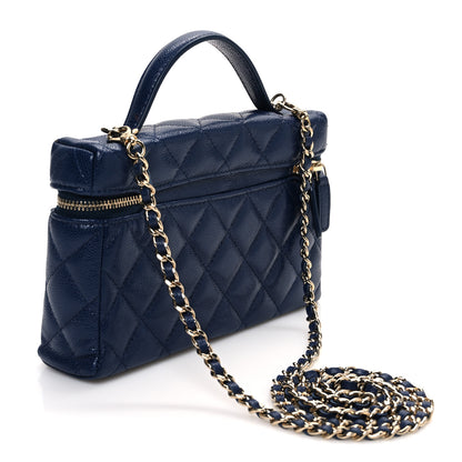 Chanel Caviar Quilted Top Handle Slim Vanity With Chain Navy 3 of 10