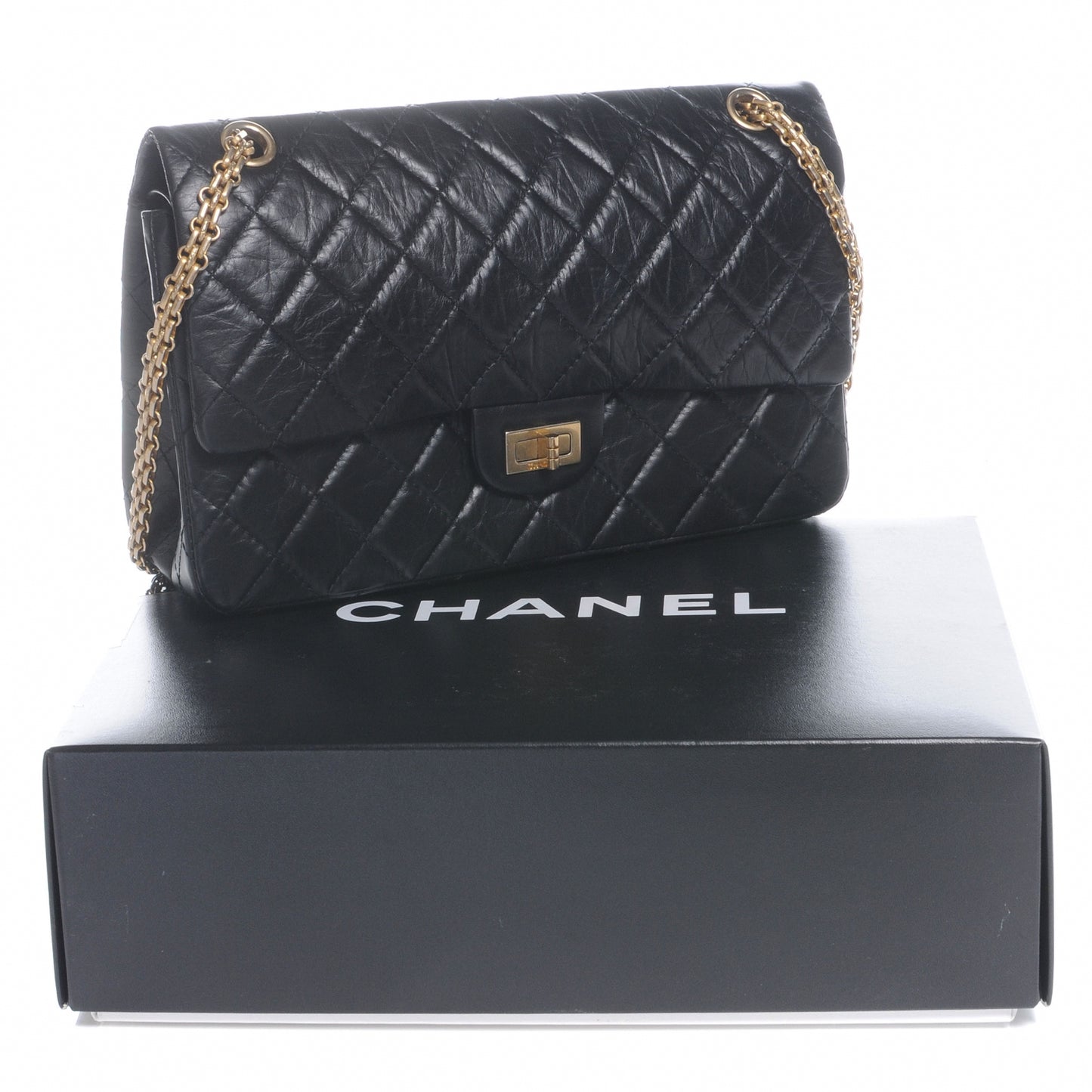 Aged Calfskin Quilted 2.55 Reissue 226 Flap Black