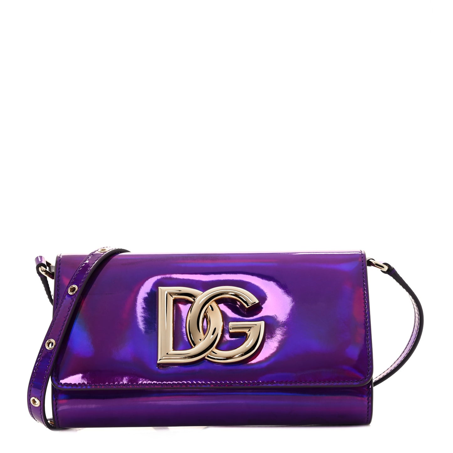 Holographic Patent Calfskin Strobo 3.5 Clutch Viola Medio