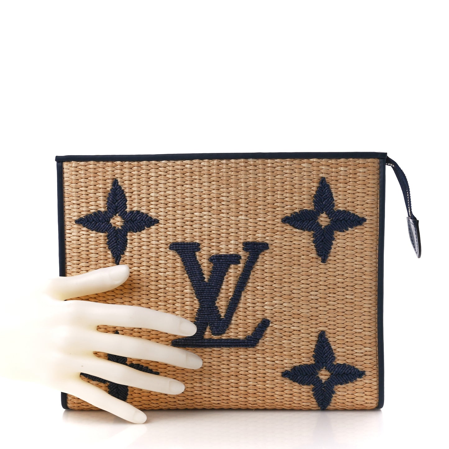 Raffia Calfskin Monogram Giant Toiletry Pouch 26 Blue