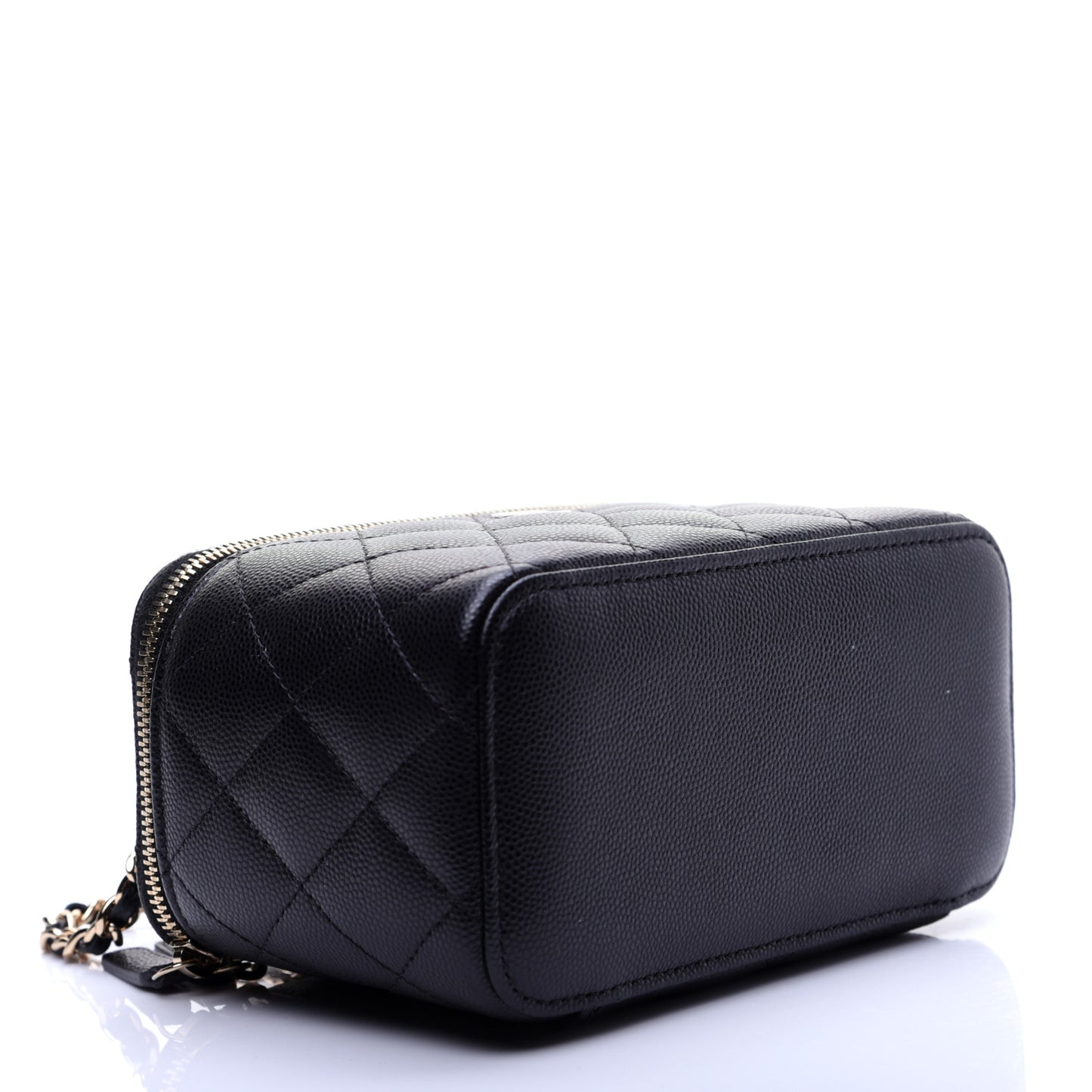 Caviar Quilted Small Vanity Case With Chain Black
