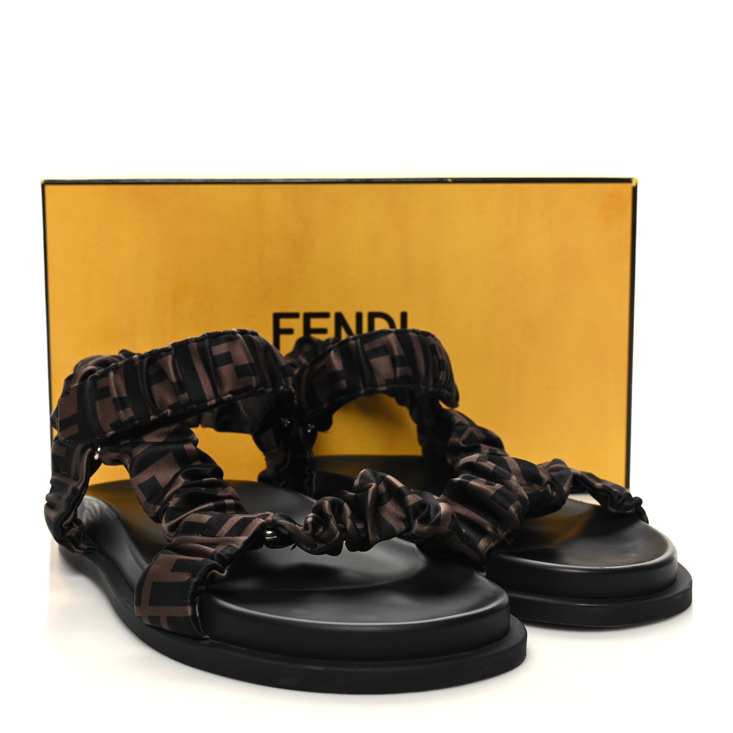Fendi Satin FF Ruched Sandals 41 Tobacco Black 8 of 8