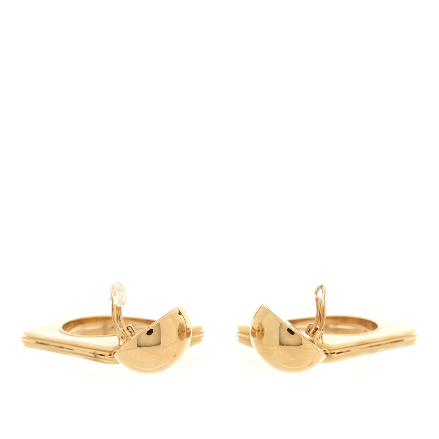 Saint Laurent Metal Resin Square Geometric Clip On Earrings Creme Dor 3 of 4