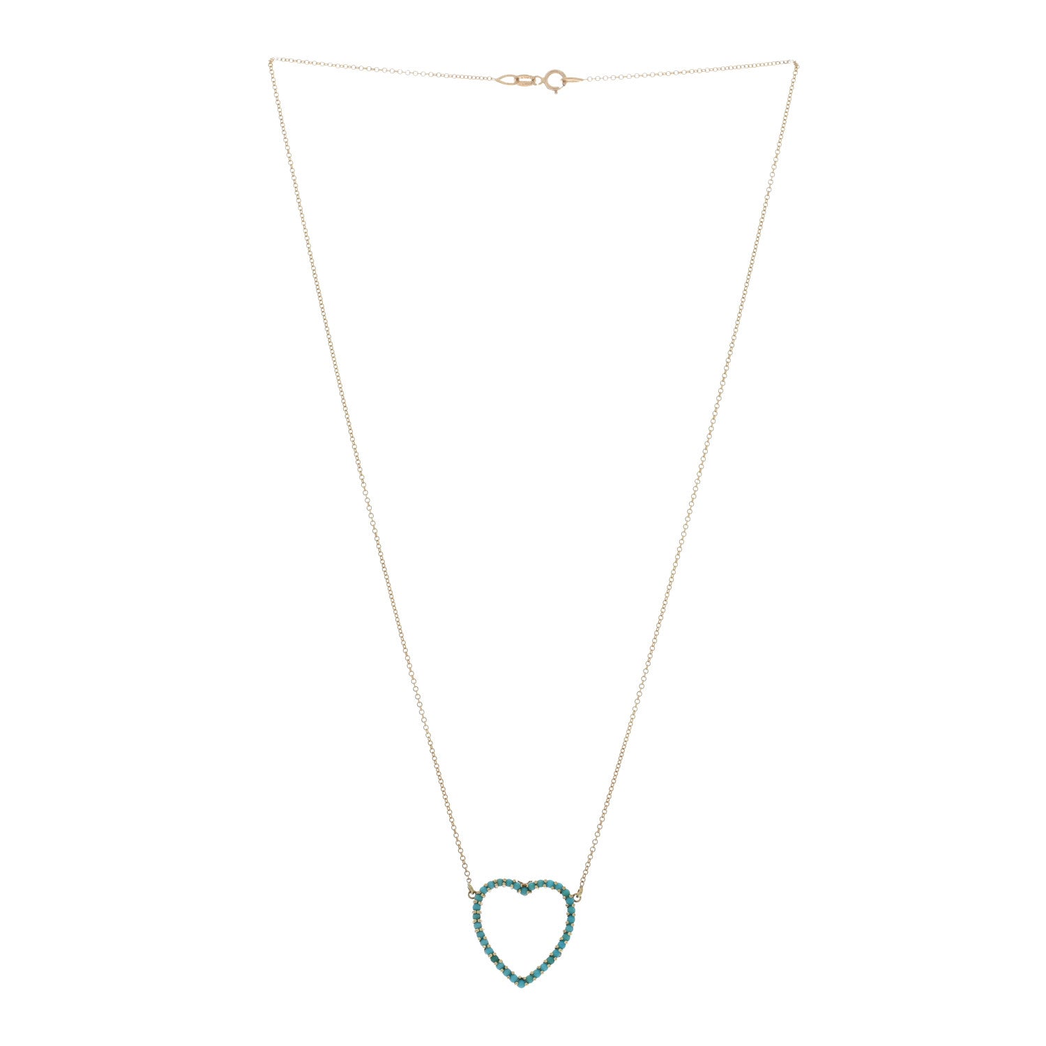 Jennifer Meyer 18K Yellow Gold Turquoise Open Heart Pendant Necklace 3 of 4