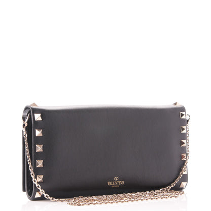 Valentino Garavani Vitello Rockstud Flap Wallet on Chain Black 3 of 7