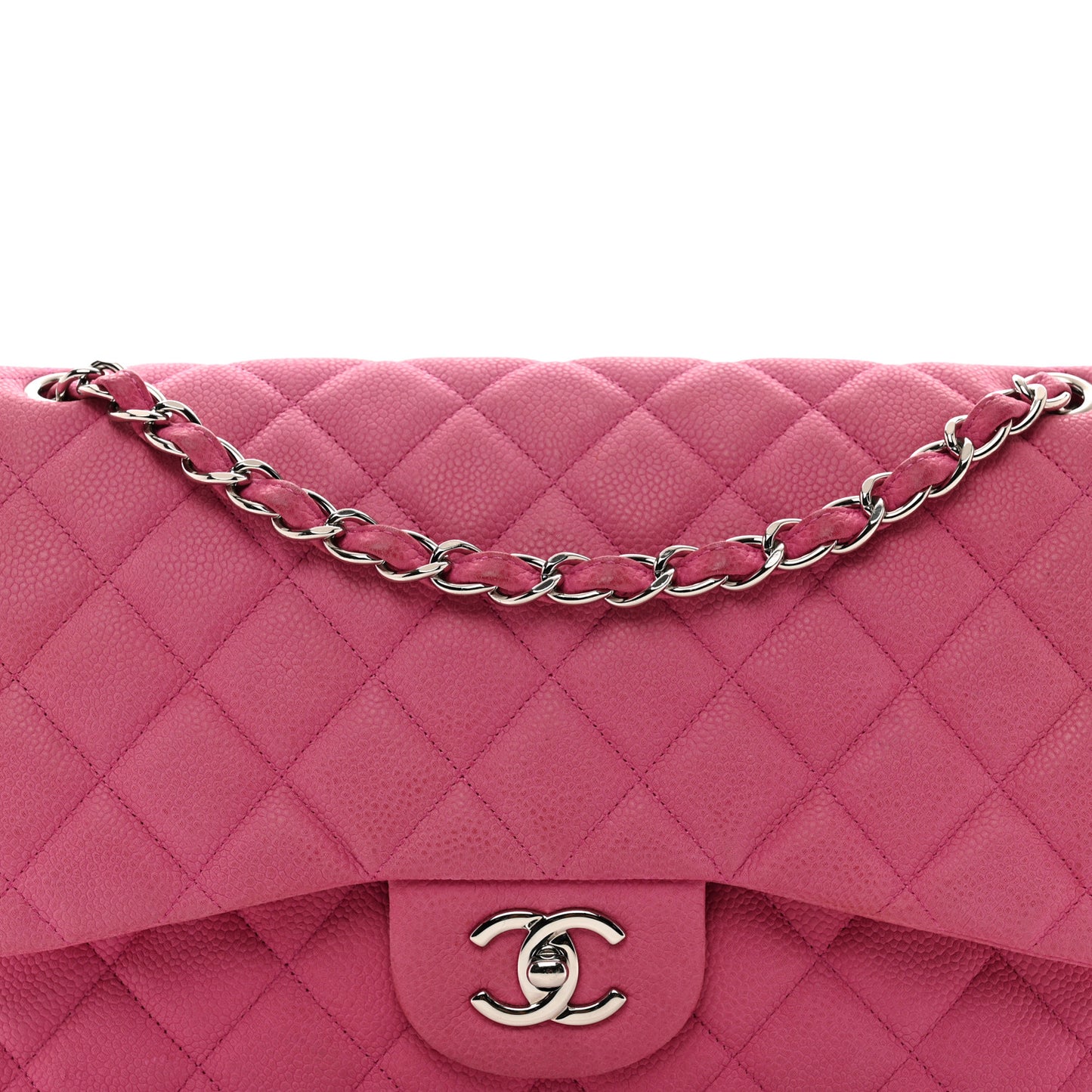 Iridescent Caviar Quilted Jumbo Double Flap Pink