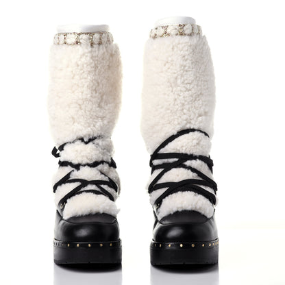 Chanel Shearling Chain Studded CC High Boot 38 Black 2 of 12