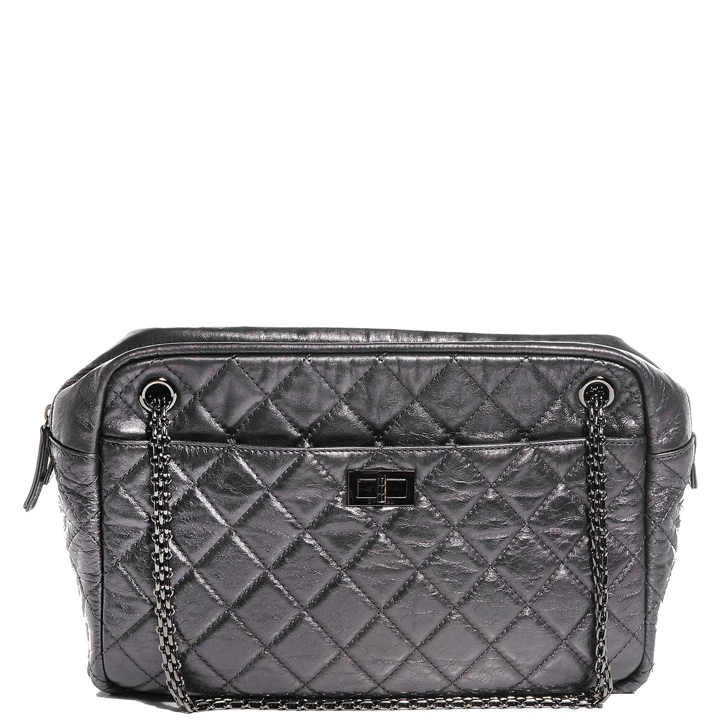 Metallic Aged Calfskin Quilted Large Reissue Camera Case Silver