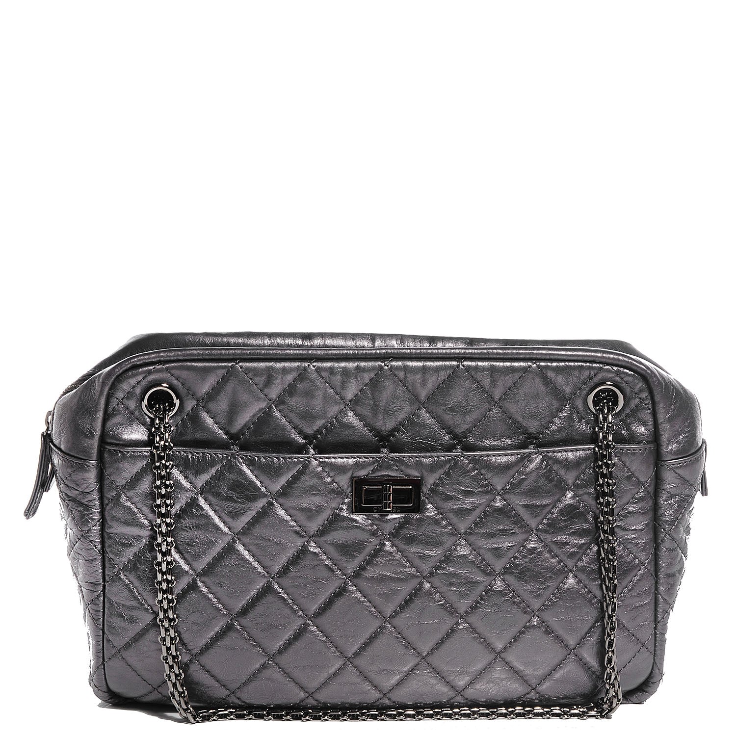 Chanel Metallic Aged Calfskin Quilted Large Reissue Camera Case Silver 1 of 7