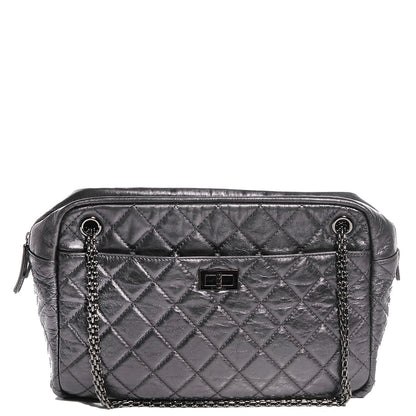 Chanel Metallic Aged Calfskin Quilted Large Reissue Camera Case Silver 1 of 7