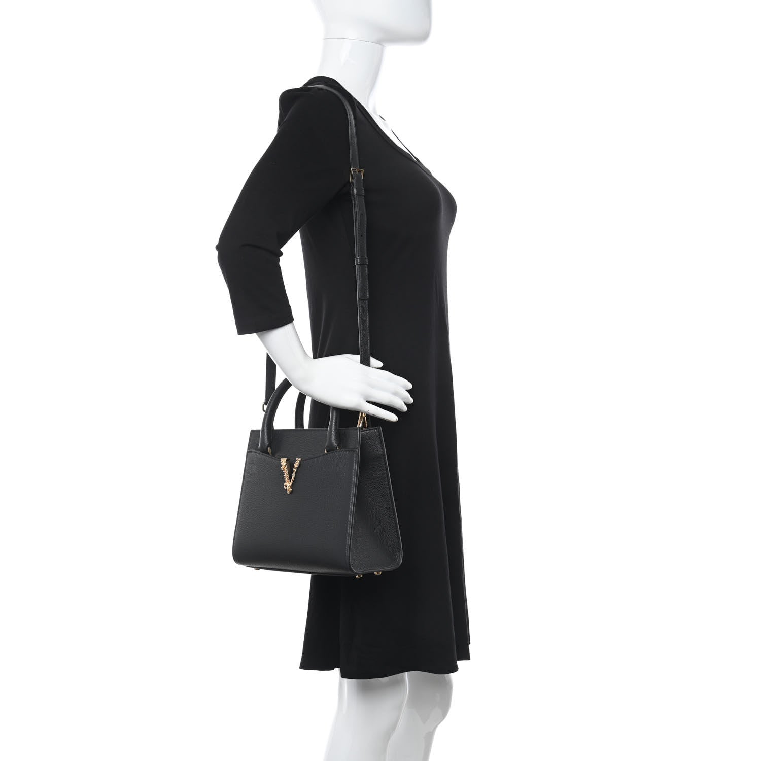 Versace Grainy Calfskin Virtus Top Handle Tote Black 3 of 10