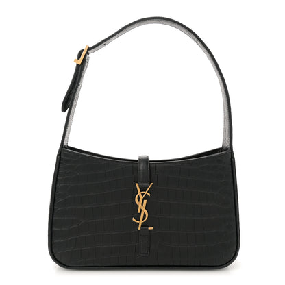 Saint Laurent Calfskin Crocodile Embossed LE 5 A 7 Hobo Black 1 of 11