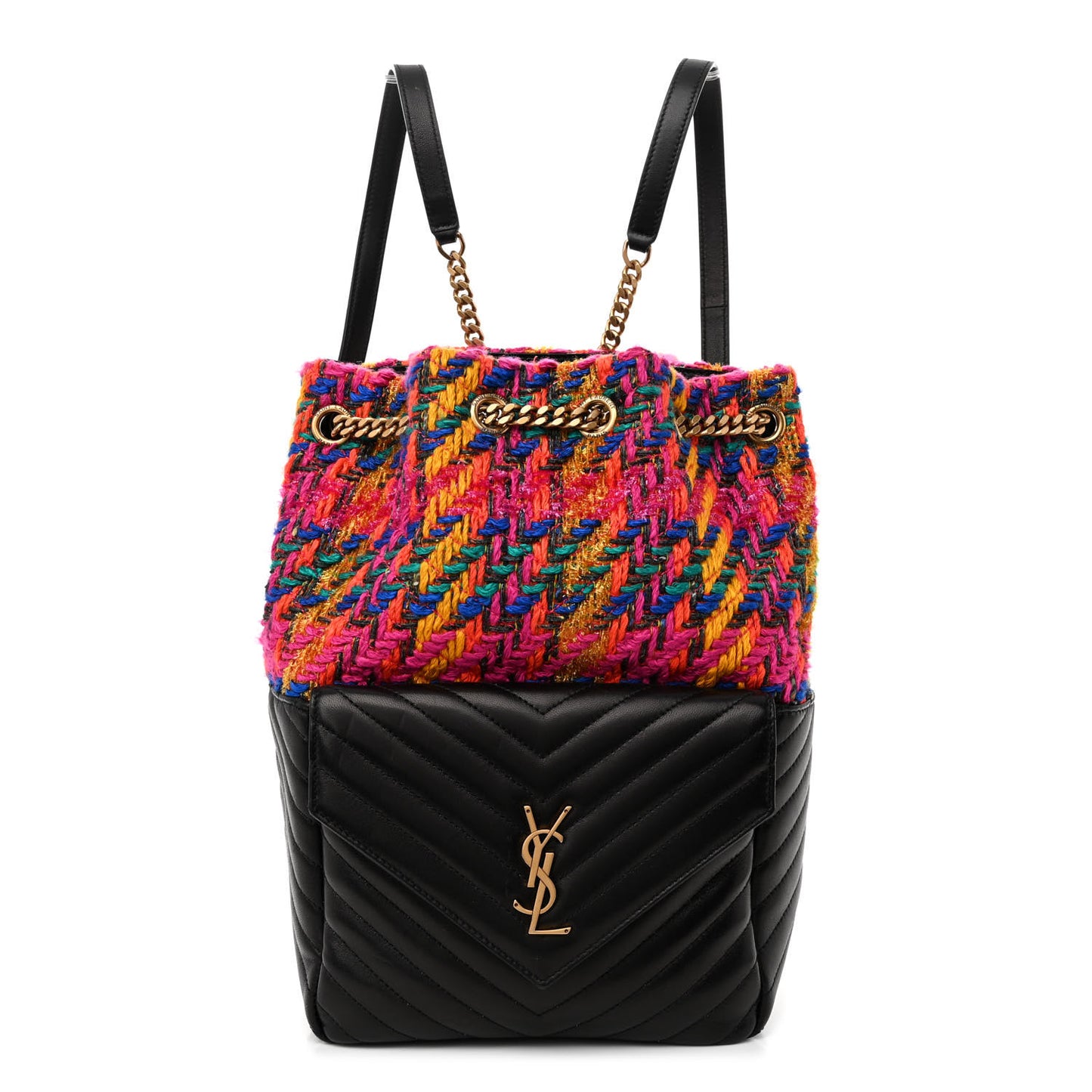 Tweed Lambskin Matelasse Monogram Joe Backpack Black Rosso Multicolor