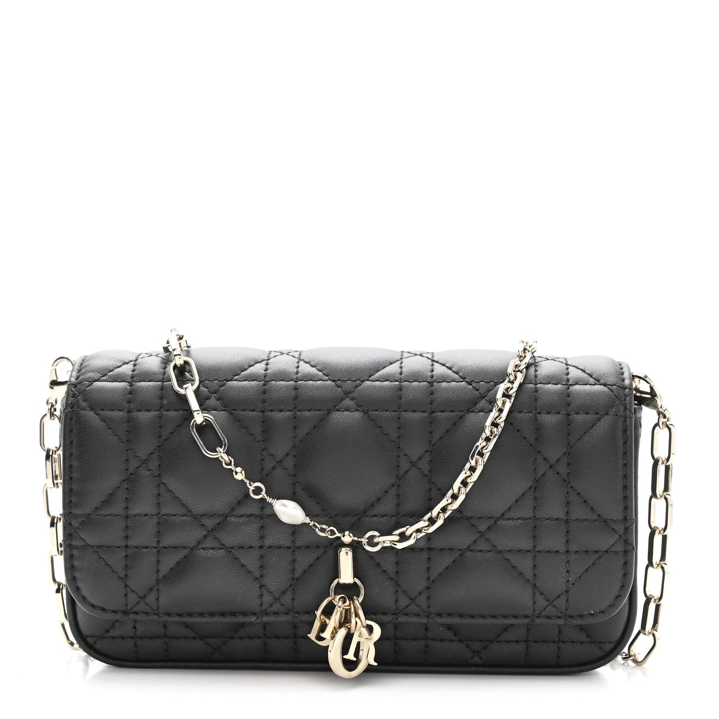 Lambskin Cannage Dior Talk Phone Pouch Black