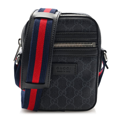 Gucci GG Supreme Monogram Appia Calfskin Web Small Camera Messenger Bag Black Grey 1 of 10