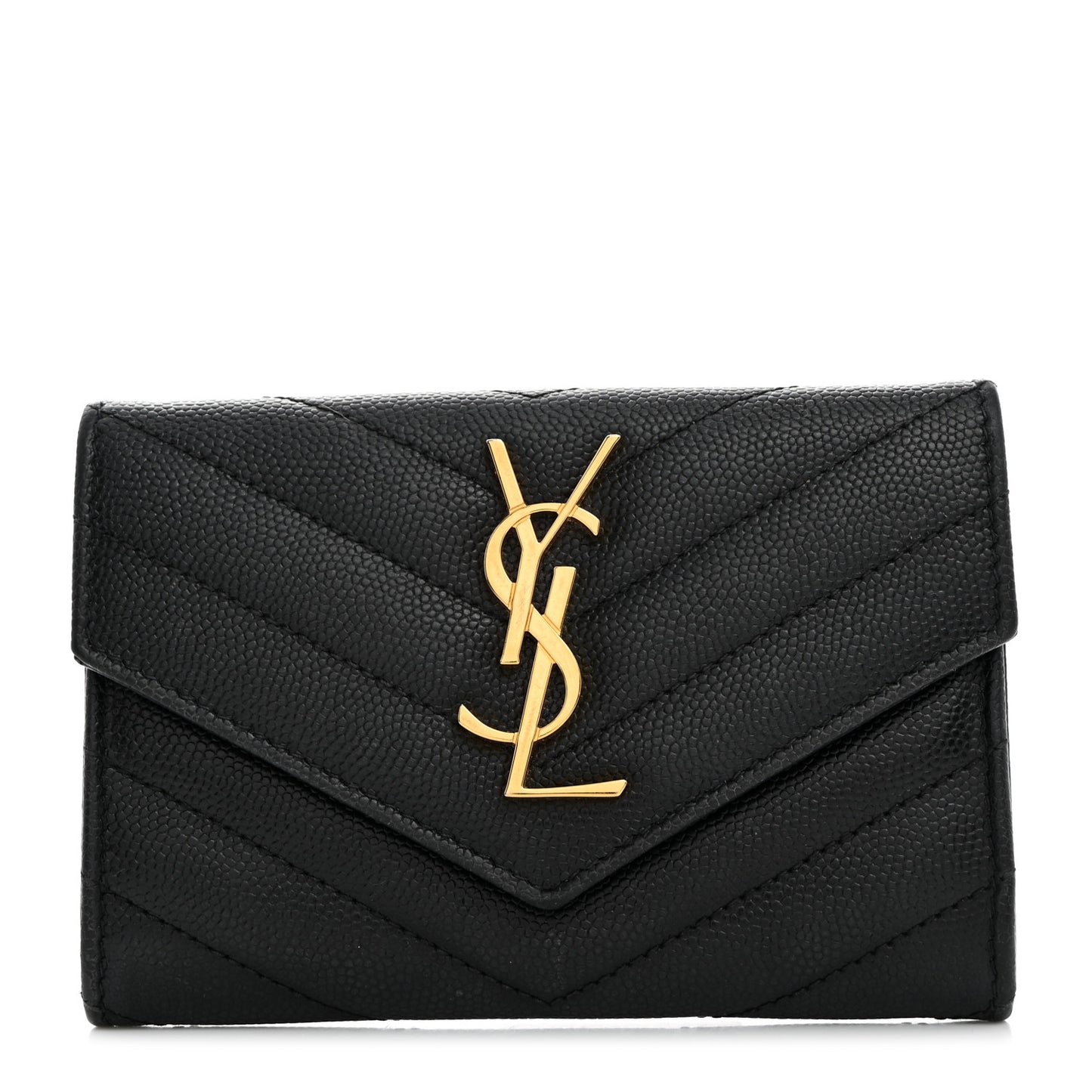 Grain De Poudre Matelasse Chevron Small Monogram Envelope Wallet Black